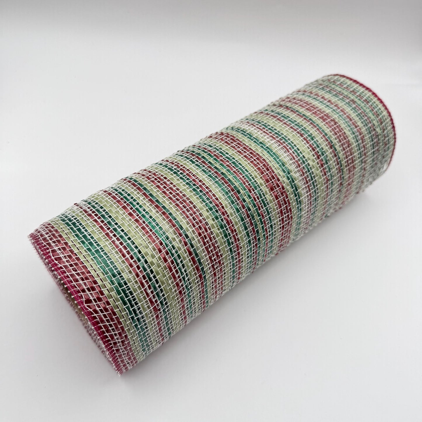 10” by 10 Yards Vertical Multicolor Stripe Mesh: Burgundy Hunter Sage Green and Cream,  Wreathmaking Supplies, Christmas Mesh, RE1369YH