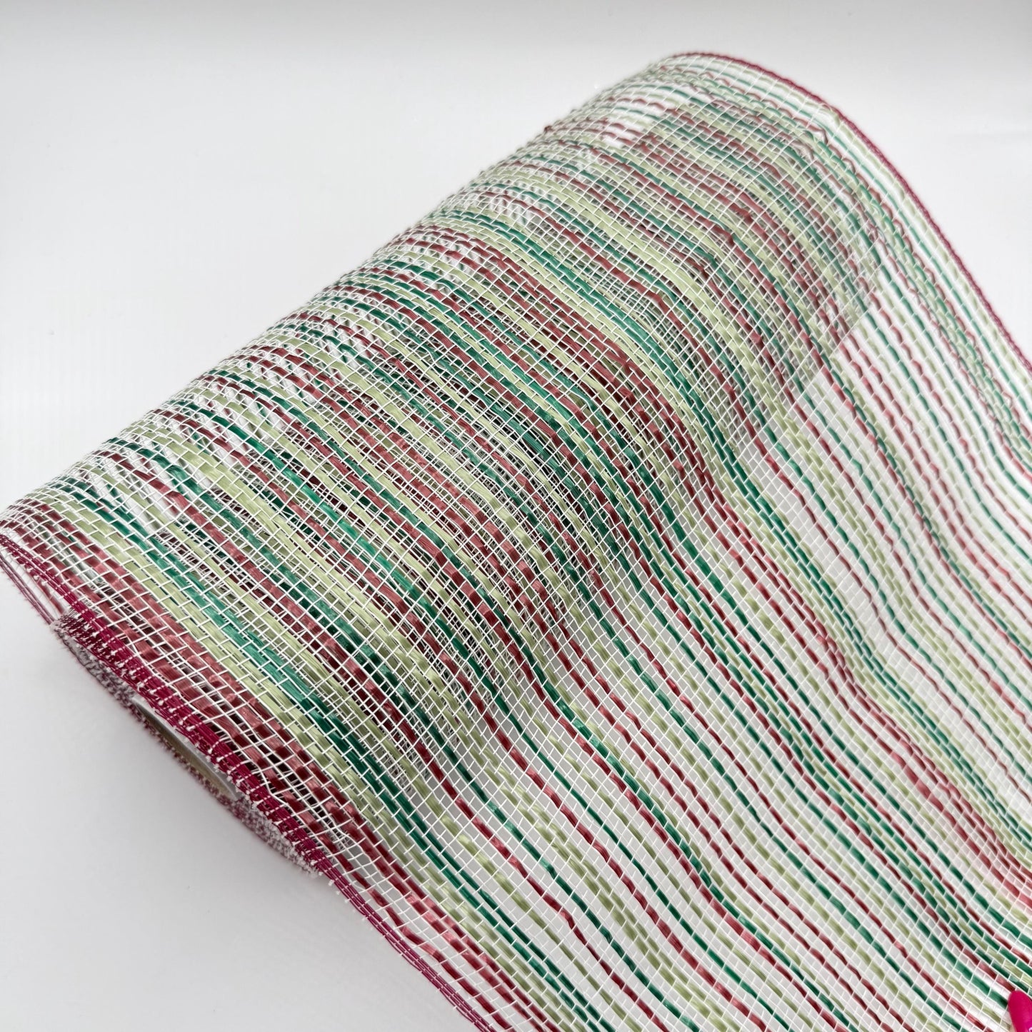10” by 10 Yards Vertical Multicolor Stripe Mesh: Burgundy Hunter Sage Green and Cream,  Wreathmaking Supplies, Christmas Mesh, RE1369YH
