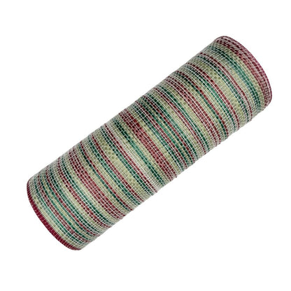 10” by 10 Yards Vertical Multicolor Stripe Mesh: Burgundy Hunter Sage Green and Cream,  Wreathmaking Supplies, Christmas Mesh, RE1369YH