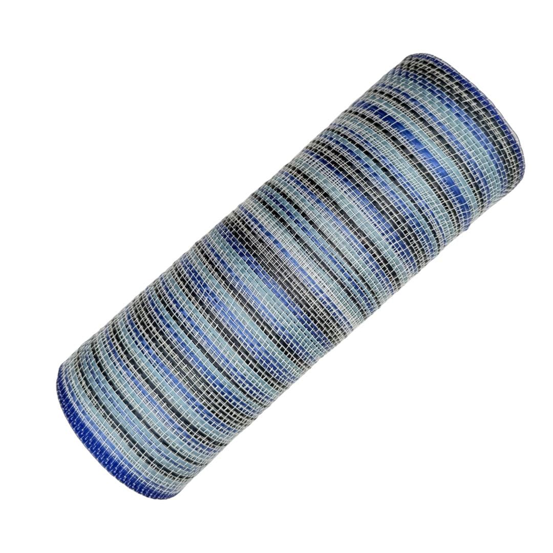 10” by 10 Yards Vertical Multicolor Stripe Mesh: Navy Royal Smoke Blue and White, Wreathmaking Supplies, Patriotic and Spring Mesh, RE1369YA