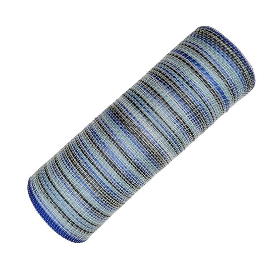 10” by 10 Yards Vertical Multicolor Stripe Mesh: Navy Royal Smoke Blue and White, Wreathmaking Supplies, Patriotic and Spring Mesh, RE1369YA