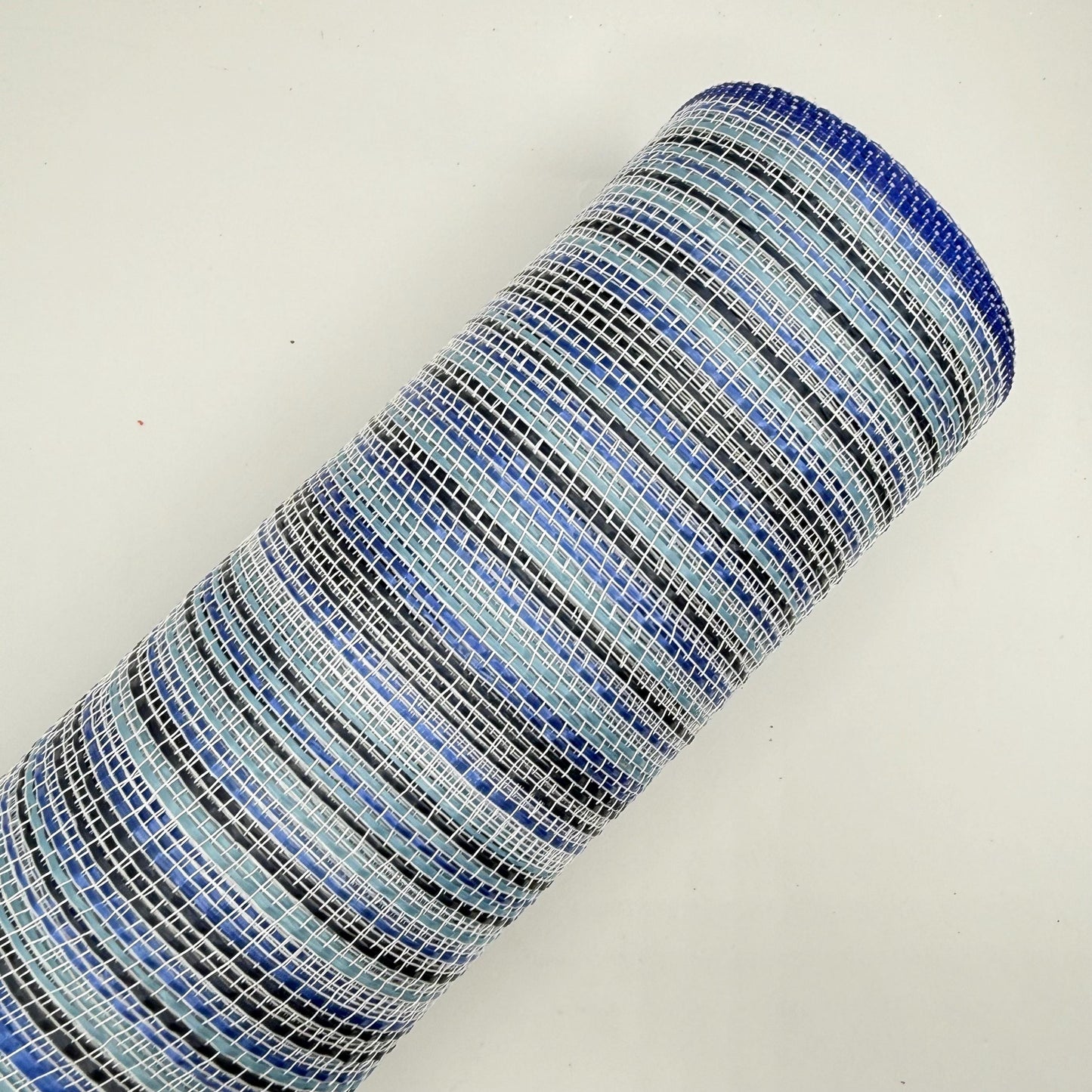 10” by 10 Yards Vertical Multicolor Stripe Mesh: Navy Royal Smoke Blue and White, Wreathmaking Supplies, Patriotic and Spring Mesh, RE1369YA