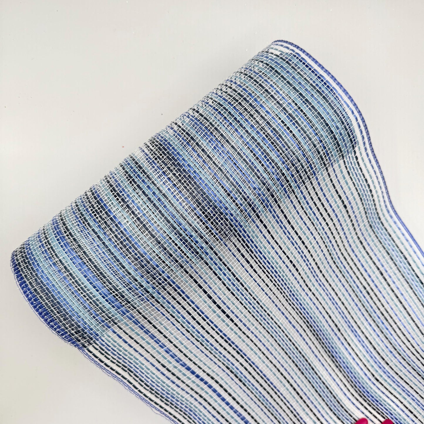 10” by 10 Yards Vertical Multicolor Stripe Mesh: Navy Royal Smoke Blue and White, Wreathmaking Supplies, Patriotic and Spring Mesh, RE1369YA