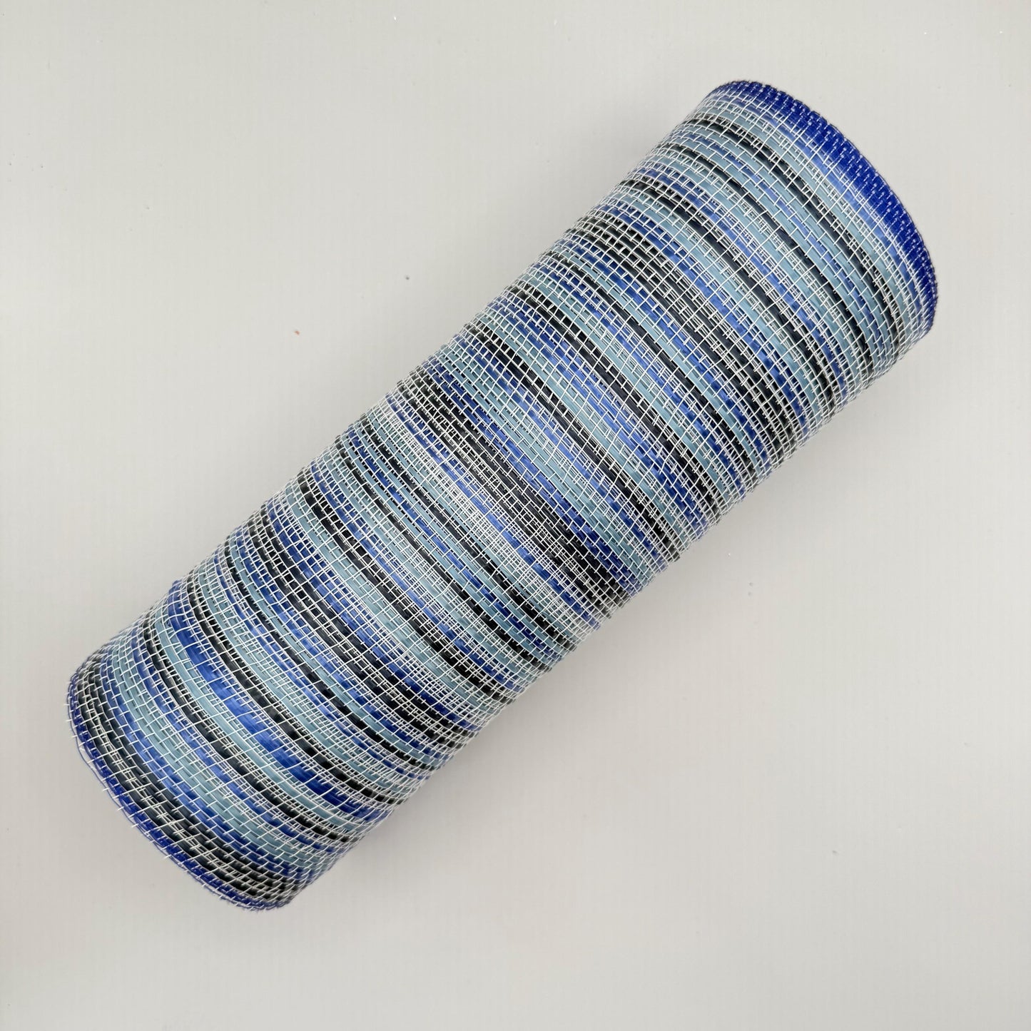 10” by 10 Yards Vertical Multicolor Stripe Mesh: Navy Royal Smoke Blue and White, Wreathmaking Supplies, Patriotic and Spring Mesh, RE1369YA