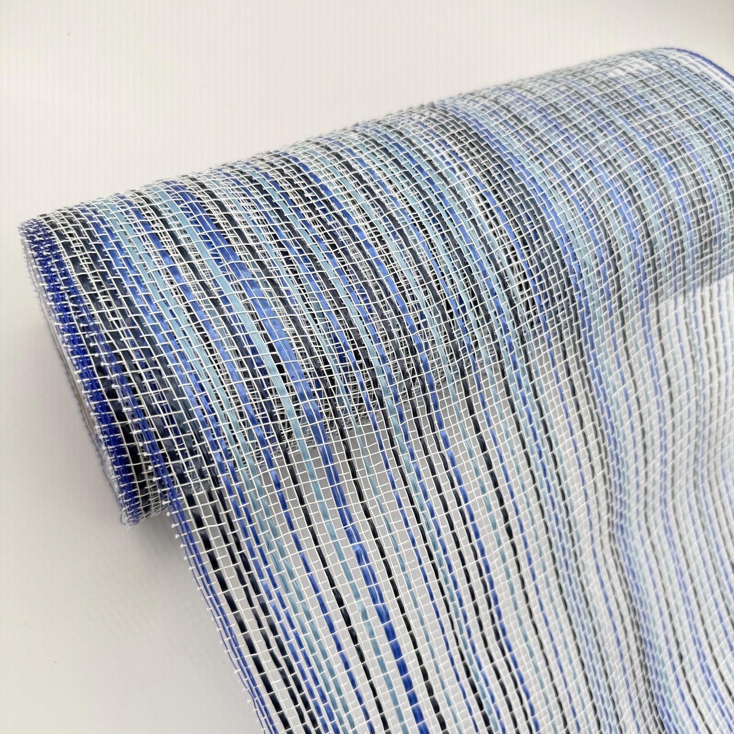 10” by 10 Yards Vertical Multicolor Stripe Mesh: Navy Royal Smoke Blue and White, Wreathmaking Supplies, Patriotic and Spring Mesh, RE1369YA