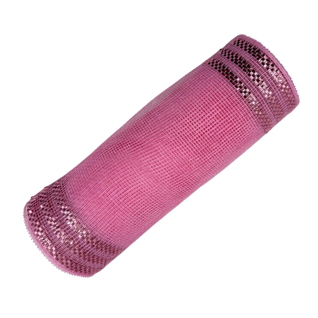 10” by 10 Yards Metallic Border Stripe Mesh: Pink, Wreathmaking Supplies, Halloween or Easter Mesh, Pink Mesh Ribbon for Wreaths, RE850222