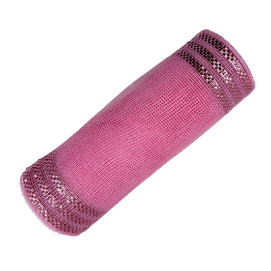 10” by 10 Yards Metallic Border Stripe Mesh: Pink, Wreathmaking Supplies, Halloween or Easter Mesh, Pink Mesh Ribbon for Wreaths, RE850222