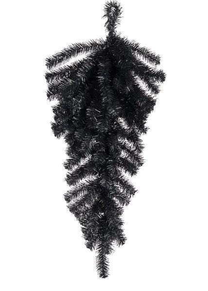 Black Wreath Swag, 36” Teardrop Swag with 90 Tips: Black, Black Swag Base for Christmas or Halloween, Long Wreath, Wreath Supplies, XX930302