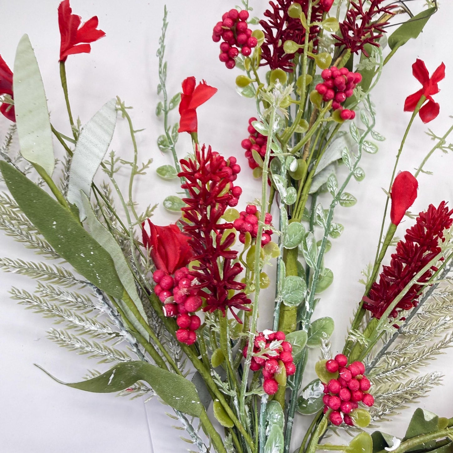 24"L Fabric Flower/EVA Leaf/Beads Spray: Red, Patriotic Greenery Stem, Christmas or Valentines Day Greenery Filler Bush, 60919, FH807124