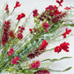 24"L Fabric Flower/EVA Leaf/Beads Spray: Red, Patriotic Greenery Stem, Christmas or Valentines Day Greenery Filler Bush, 60919, FH807124