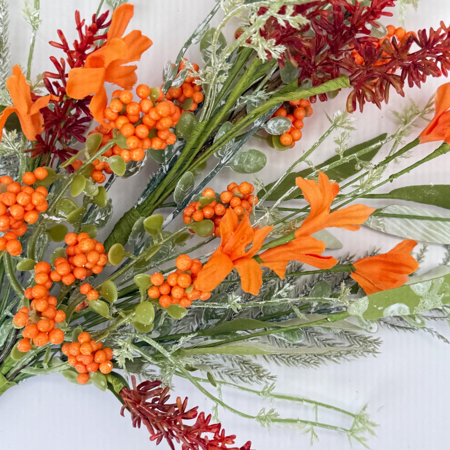 24"L Fabric Flower/EVA Leaf/Beads Spray: Orange, Easter Greenery Stem, Spring Summer Fall Greenery Filler Bush, 60919, FH807120