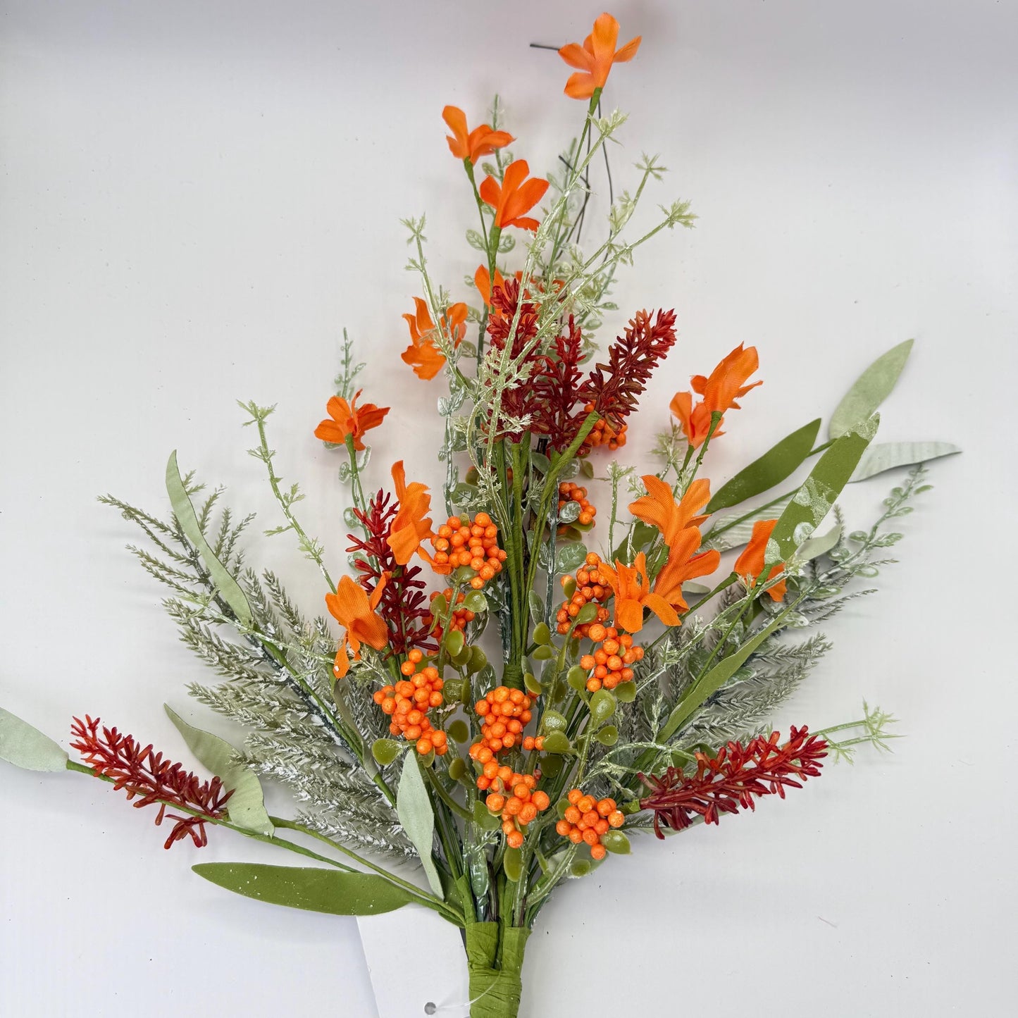 24"L Fabric Flower/EVA Leaf/Beads Spray: Orange, Easter Greenery Stem, Spring Summer Fall Greenery Filler Bush, 60919, FH807120