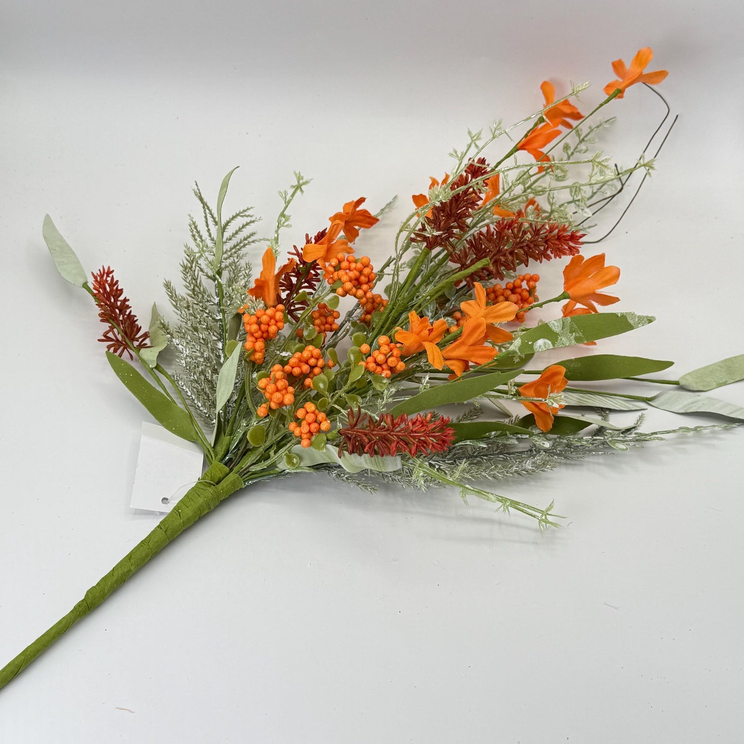 24"L Fabric Flower/EVA Leaf/Beads Spray: Orange, Easter Greenery Stem, Spring Summer Fall Greenery Filler Bush, 60919, FH807120