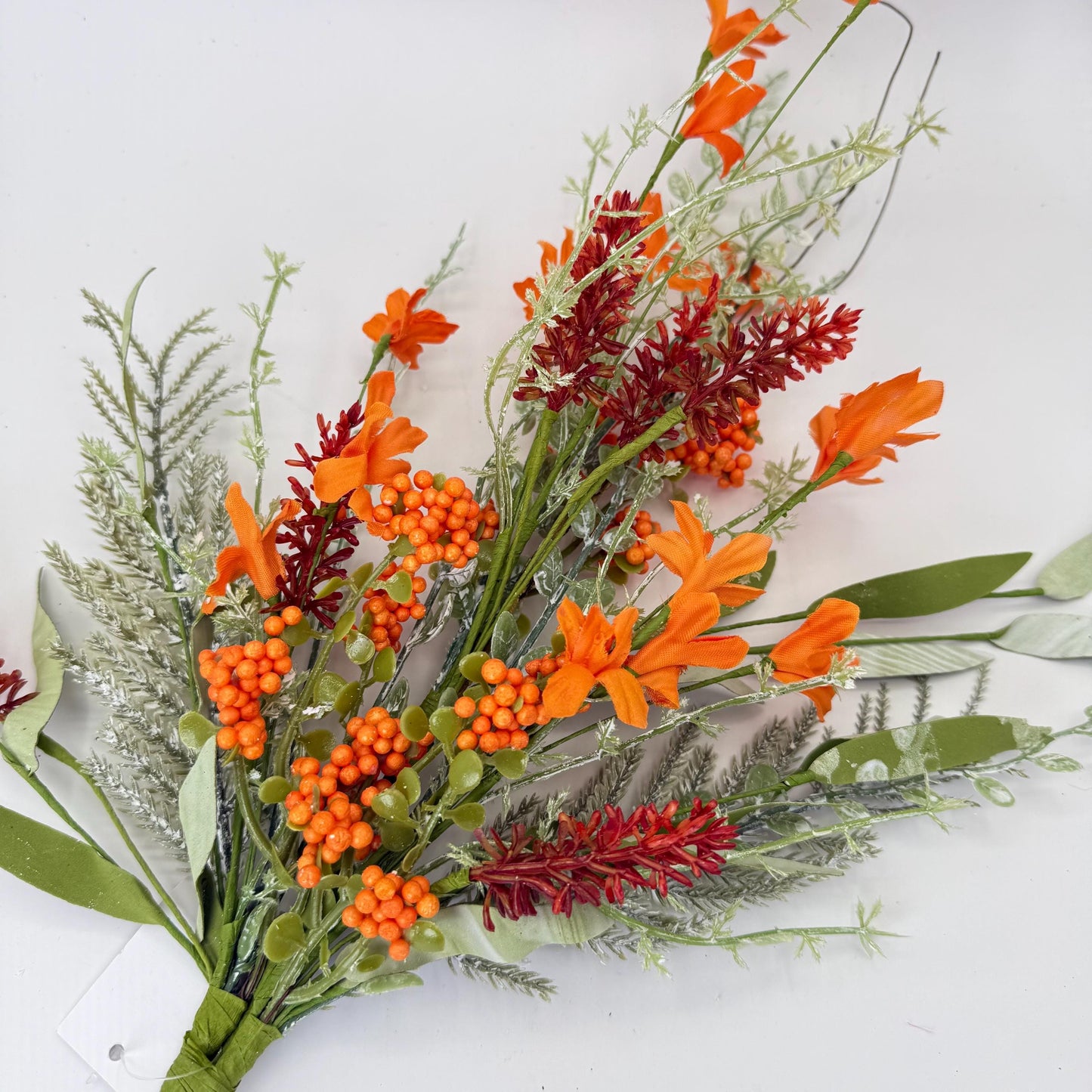24"L Fabric Flower/EVA Leaf/Beads Spray: Orange, Easter Greenery Stem, Spring Summer Fall Greenery Filler Bush, 60919, FH807120