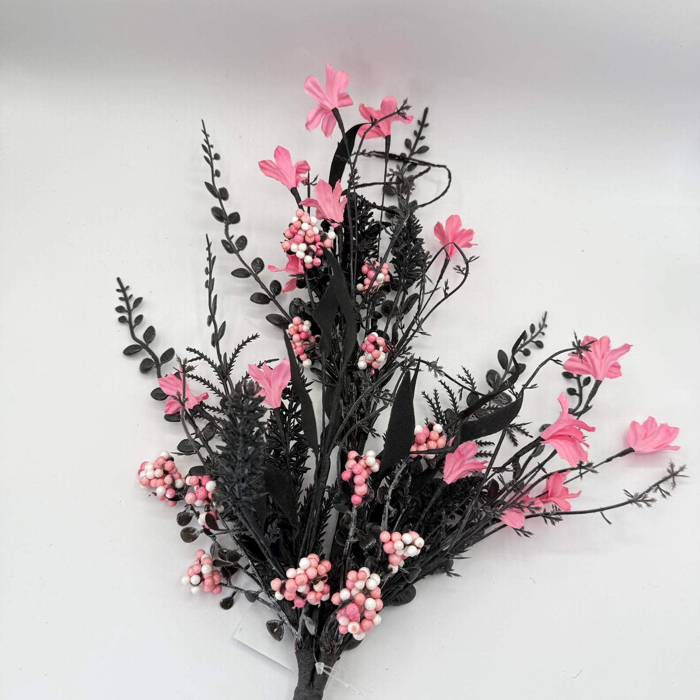 24"L Fabric Flower/EVA Leaf/Beads Spray: Black and Pink, Halloween Greenery Stem, Trendy Witch Pumpkin Greenery Filler Bush, 60919, FH807156