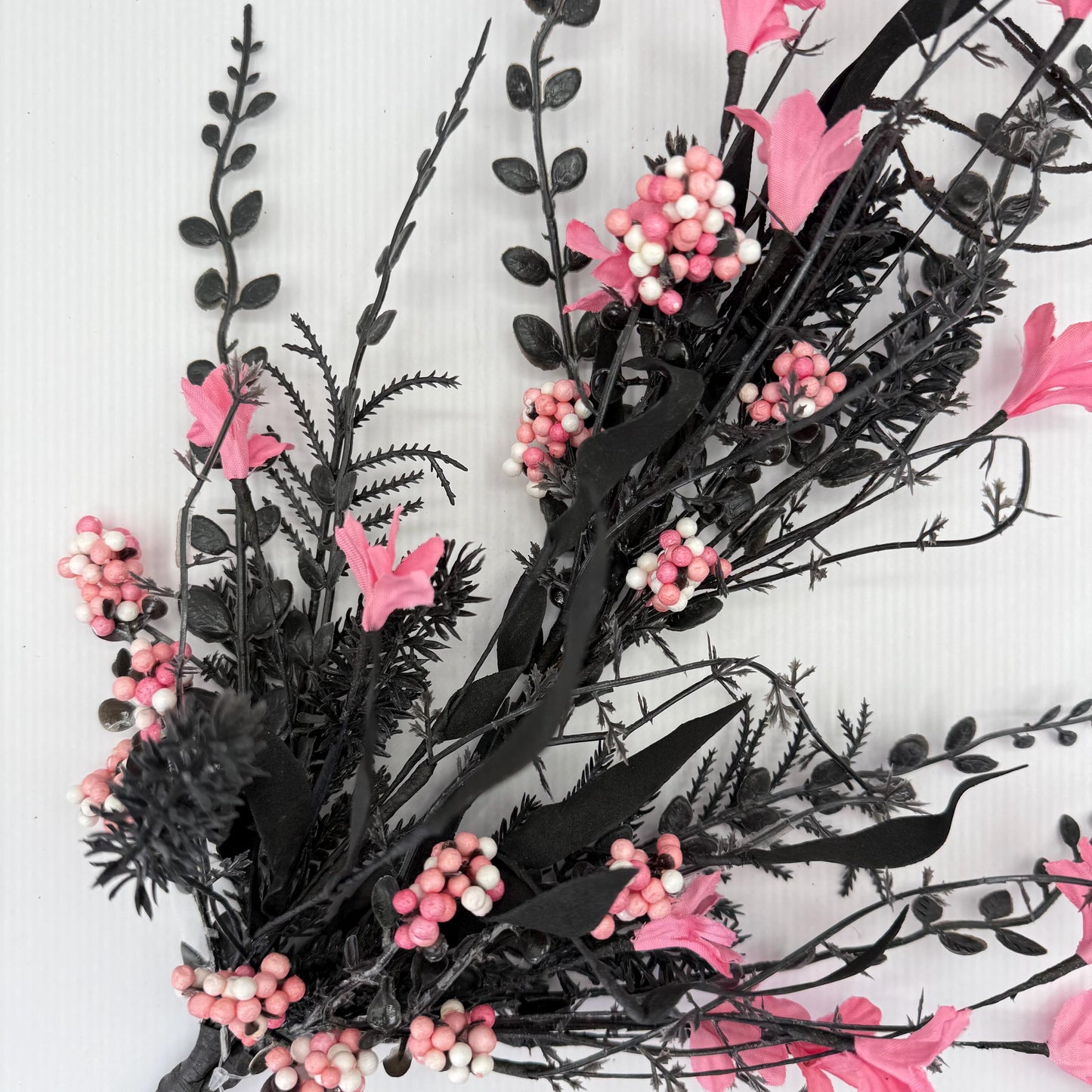 24"L Fabric Flower/EVA Leaf/Beads Spray: Black and Pink, Halloween Greenery Stem, Trendy Witch Pumpkin Greenery Filler Bush, 60919, FH807156
