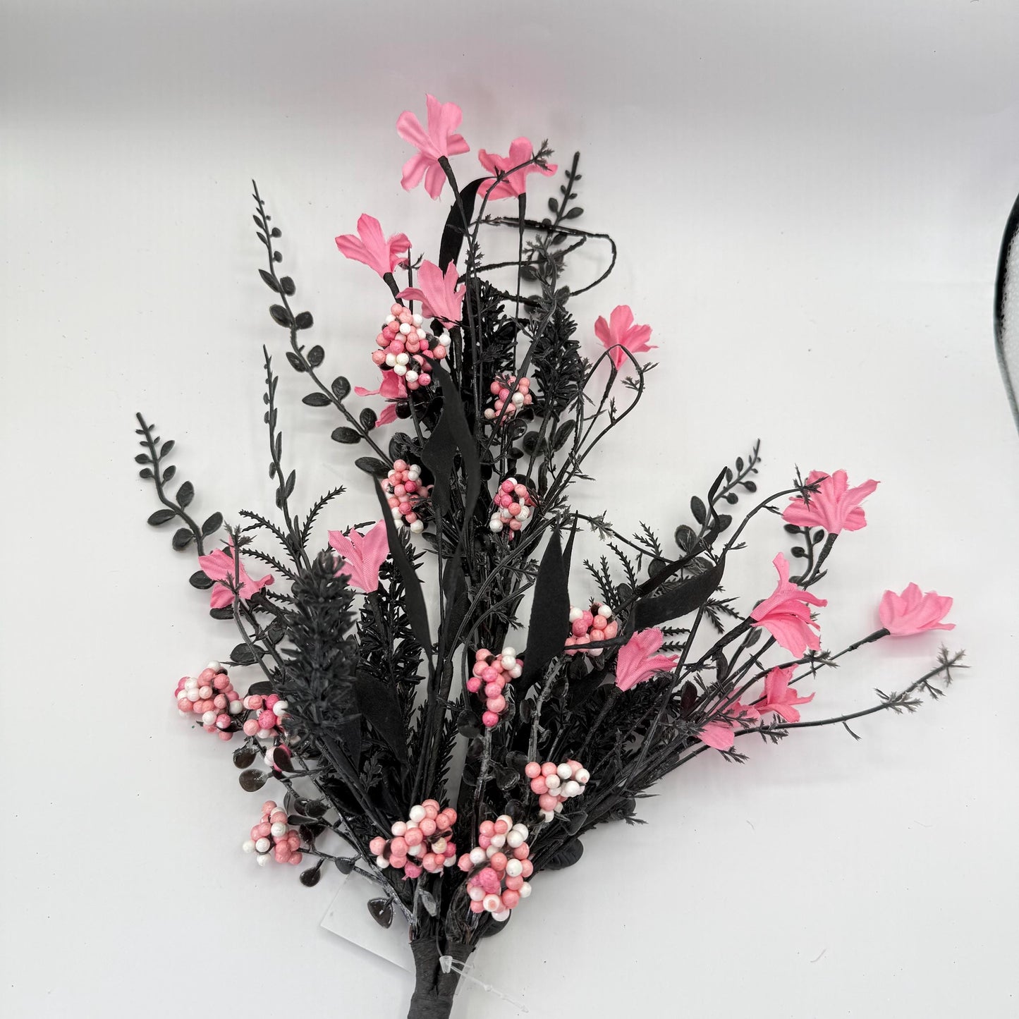 24"L Fabric Flower/EVA Leaf/Beads Spray: Black and Pink, Halloween Greenery Stem, Trendy Witch Pumpkin Greenery Filler Bush, 60919, FH807156