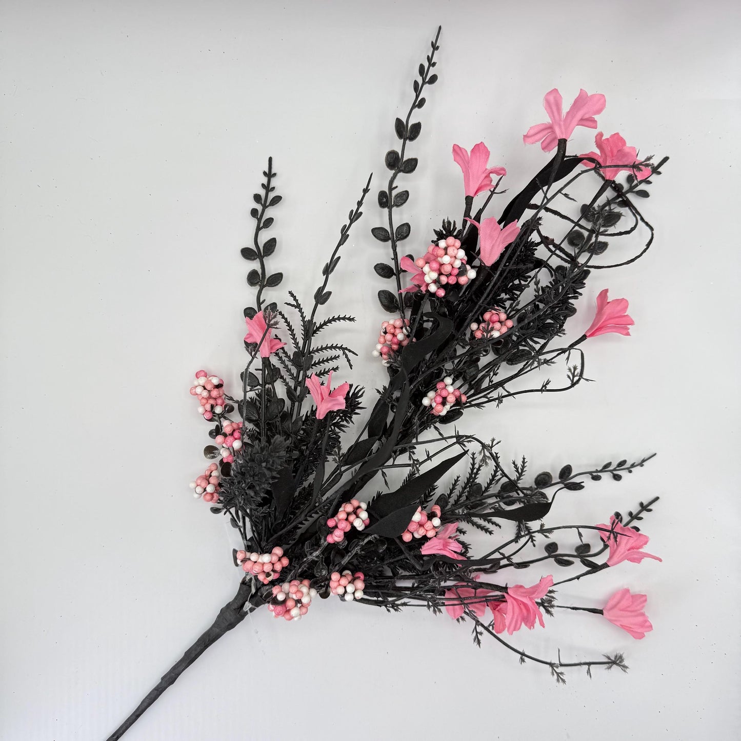 24"L Fabric Flower/EVA Leaf/Beads Spray: Black and Pink, Halloween Greenery Stem, Trendy Witch Pumpkin Greenery Filler Bush, 60919, FH807156