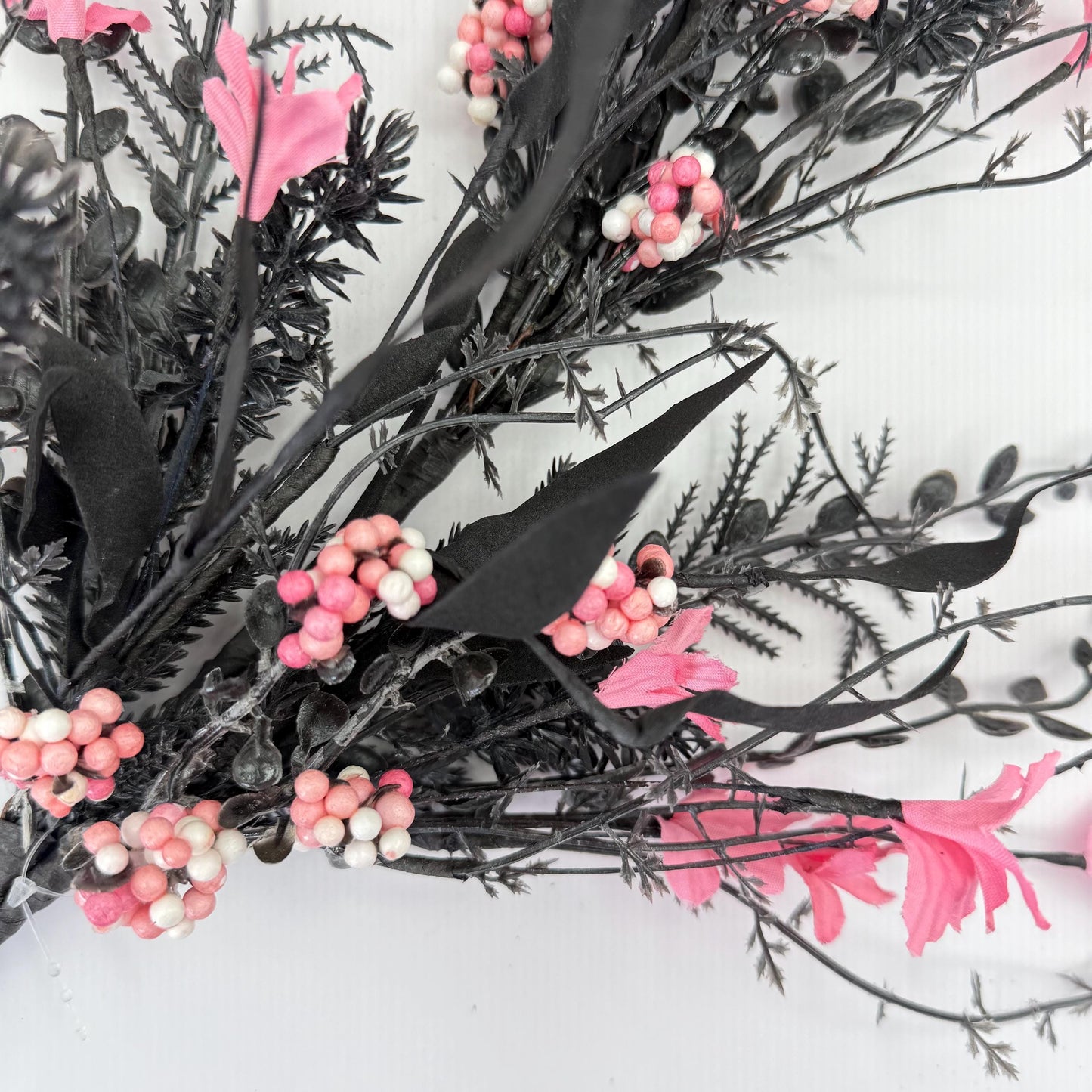 24"L Fabric Flower/EVA Leaf/Beads Spray: Black and Pink, Halloween Greenery Stem, Trendy Witch Pumpkin Greenery Filler Bush, 60919, FH807156