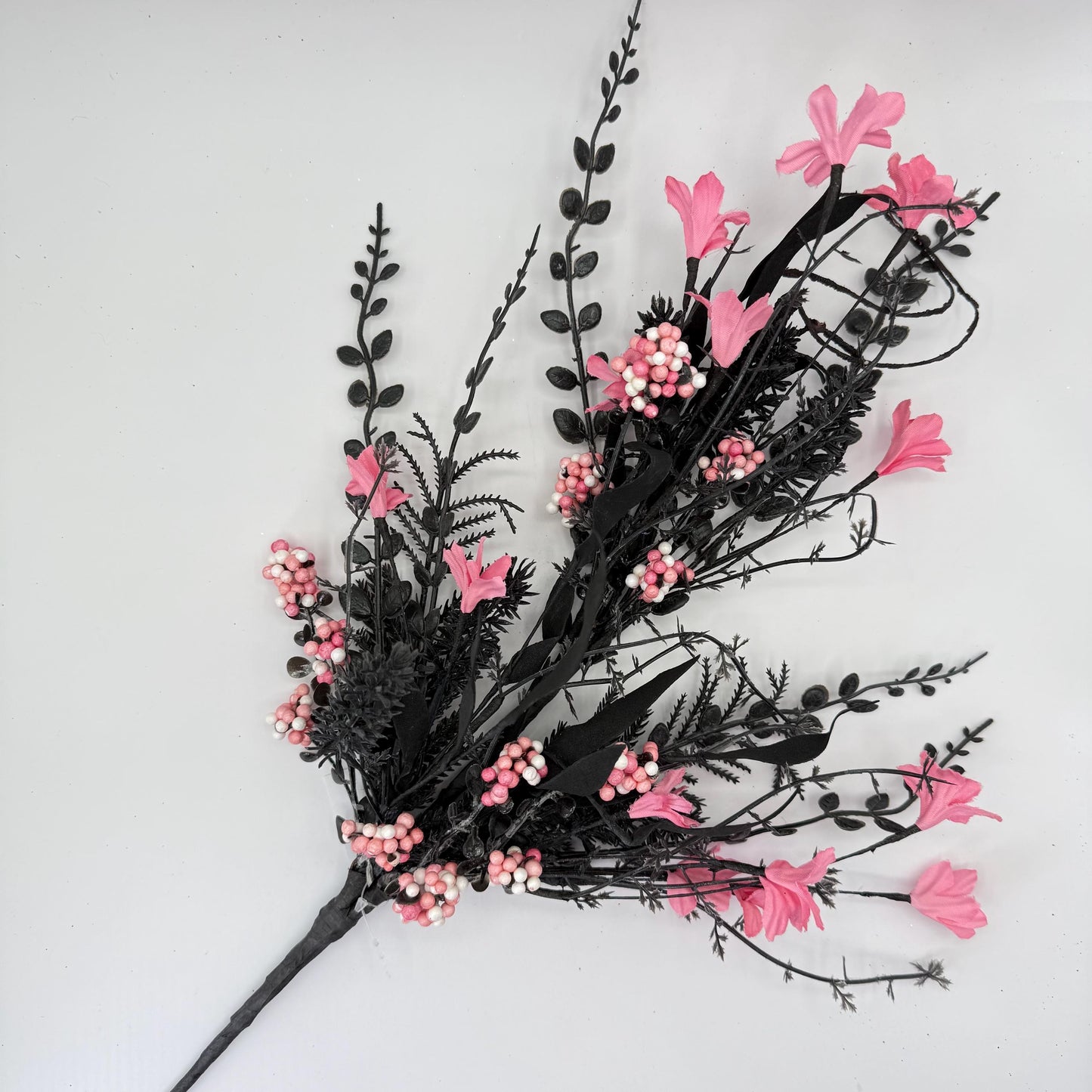 24"L Fabric Flower/EVA Leaf/Beads Spray: Black and Pink, Halloween Greenery Stem, Trendy Witch Pumpkin Greenery Filler Bush, 60919, FH807156