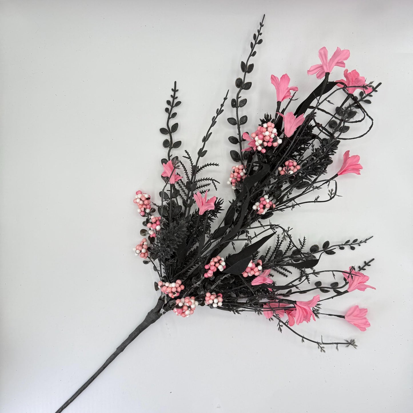 24"L Fabric Flower/EVA Leaf/Beads Spray: Black and Pink, Halloween Greenery Stem, Trendy Witch Pumpkin Greenery Filler Bush, 60919, FH807156