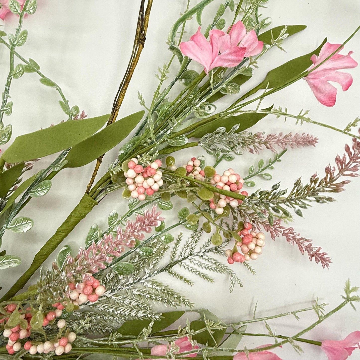 24"L Fabric Flower/EVA Leaf/Beads Spray: Pink, Pink Greenery Stem, Greenery Filler Bush with Leaves Buds and Pink Berries, 60919, FH807115