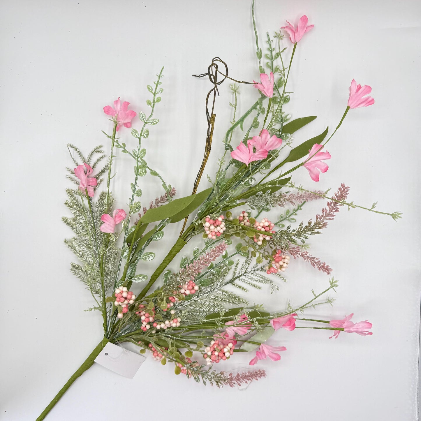 24"L Fabric Flower/EVA Leaf/Beads Spray: Pink, Pink Greenery Stem, Greenery Filler Bush with Leaves Buds and Pink Berries, 60919, FH807115