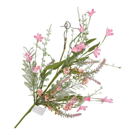24"L Fabric Flower/EVA Leaf/Beads Spray: Pink, Pink Greenery Stem, Greenery Filler Bush with Leaves Buds and Pink Berries, 60919, FH807115