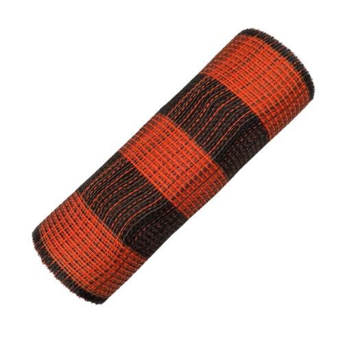 Orange & Black Check Fabric Mesh: Halloween Wreath Supply (10" x 10 Yards)