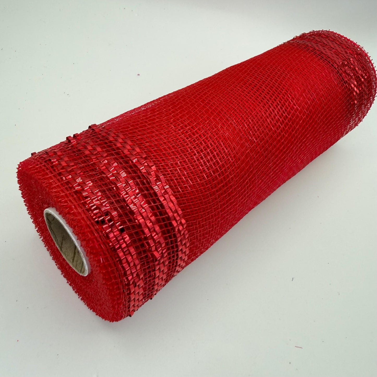 10” by 10 Yards Metallic Border Stripe Mesh: Red, Wreathmaking Supplies, Christmas Valentines or Patriotic Red Mesh Wreath Ribbon, RE850224