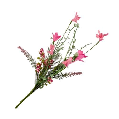 12"L Fabric Flower/EVA Leaf/Beads Pick: Pink, Pink Greenery Stem, Greenery Filler Bush with Leaves Buds Pink Berries, Mini 60919, FH812559