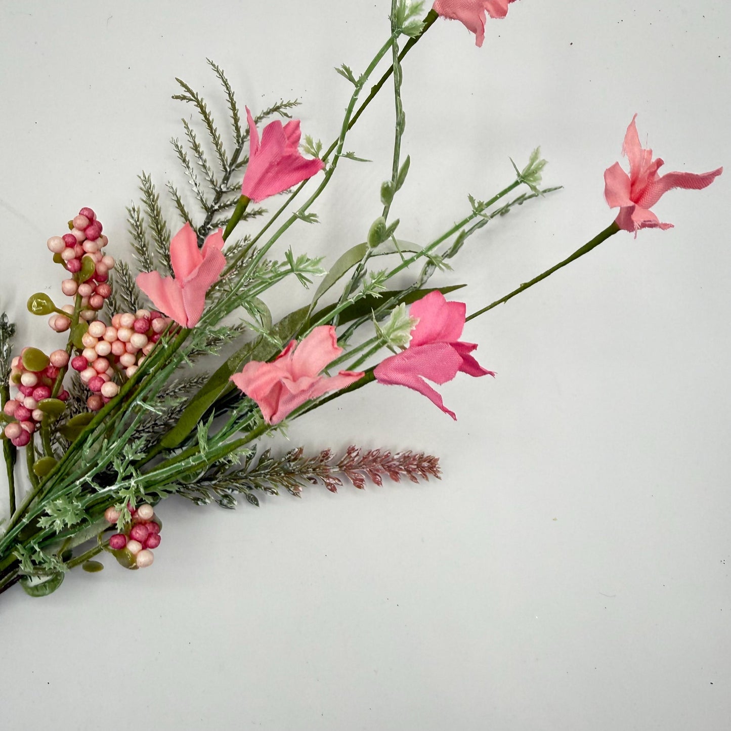 12"L Fabric Flower/EVA Leaf/Beads Pick: Pink, Pink Greenery Stem, Greenery Filler Bush with Leaves Buds Pink Berries, Mini 60919, FH812559