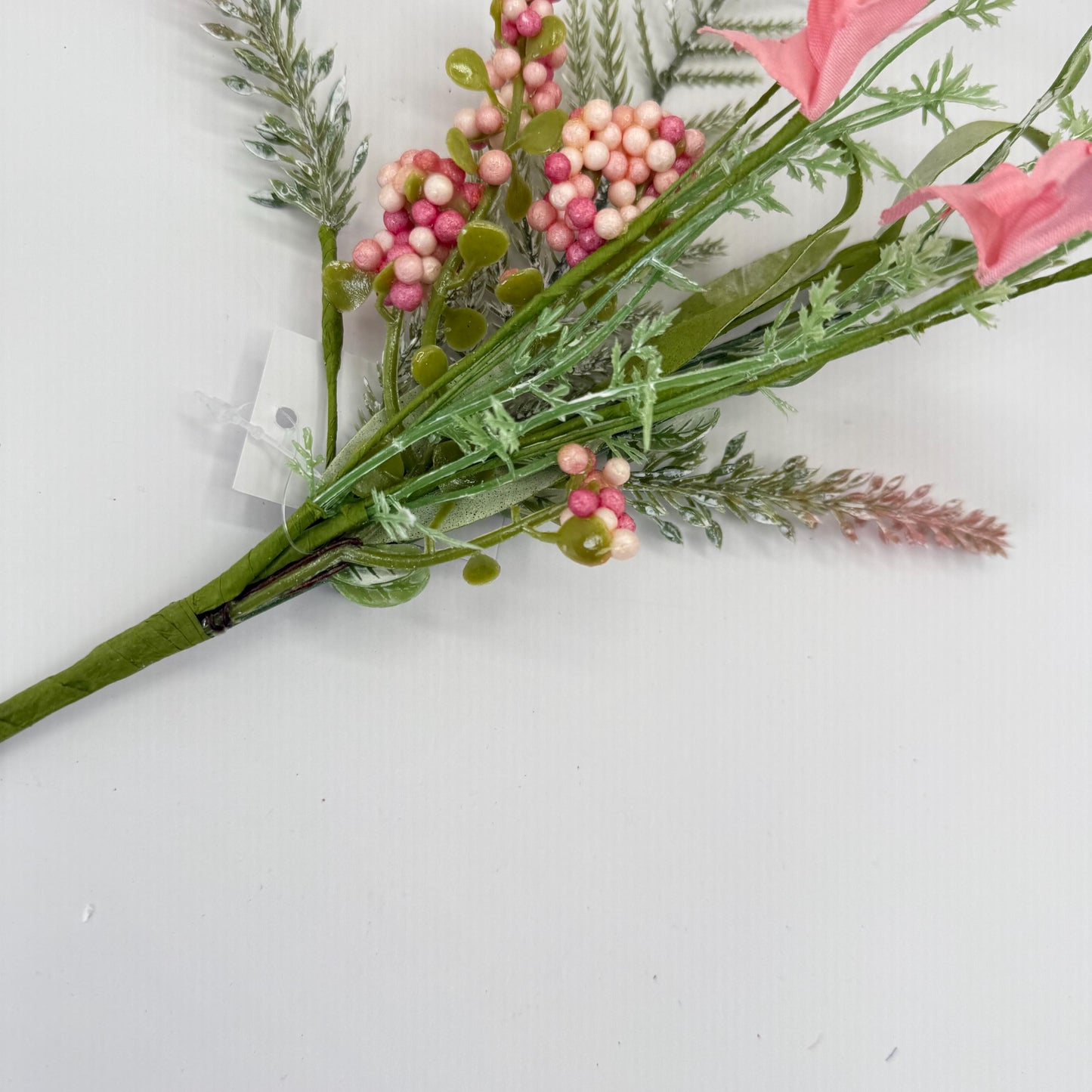 12"L Fabric Flower/EVA Leaf/Beads Pick: Pink, Pink Greenery Stem, Greenery Filler Bush with Leaves Buds Pink Berries, Mini 60919, FH812559
