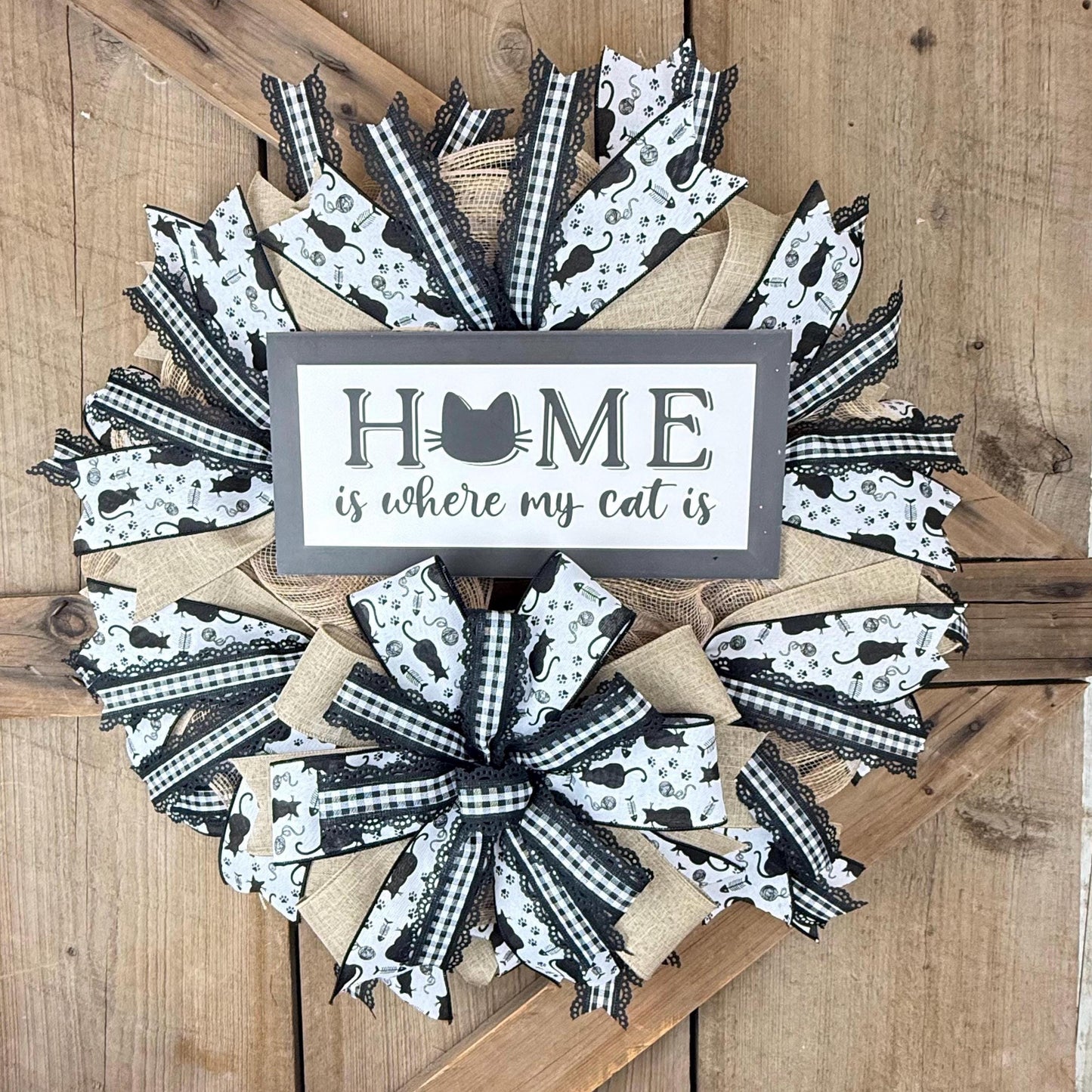 Cat Themed Thin Wreath Kit, Home Is Where My Cat Is, Farmhouse DIY Storm Door Wreath Kit, Cat Mom or Dad Gift, Kitty Decoration, Cat Decor