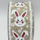 Easter Bunny Wired Ribbon: 2.5" x 10yd, Easter Wreath Supply, Natural Beige Easter Ribbon, White Bunny Face with Pink Ears Bowmaking Ribbon