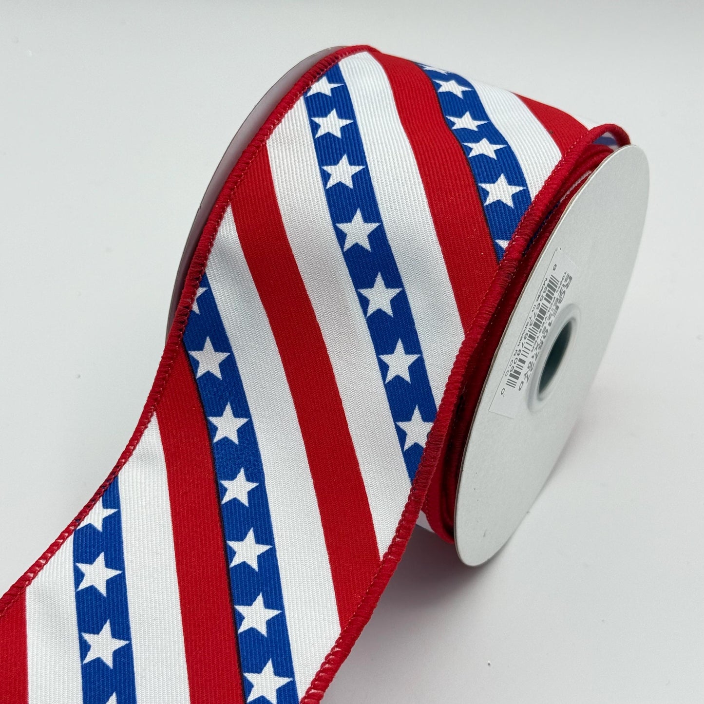 Red White and Blue Diagonal Stripe Wired Ribbon, Stars & Stripes Fourth of July Wreath Supply, Patriotic Ribbon 2.5” by 10 yards, RGE105727