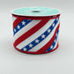 Red White and Blue Diagonal Stripe Wired Ribbon, Stars & Stripes Fourth of July Wreath Supply, Patriotic Ribbon 2.5” by 10 yards, RGE105727