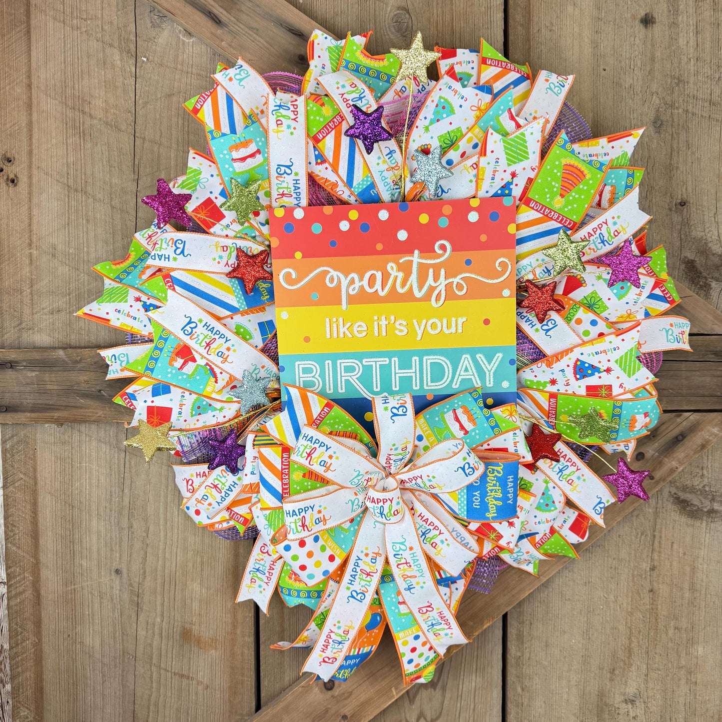 Birthday Wreath Kit, Thin Celebration Wreath Kit, DIY Party Like It’s Your Birthday Sign Mesh and Ribbon Bundle, Birthday Party Decoration