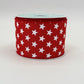 Red with White Stars Wired Ribbon, Fourth of July Wreath Supply, Independence Day Bowmaking, Patriotic Ribbon 2.5” by 10 yards, RGE111524