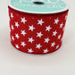 Red with White Stars Wired Ribbon, Fourth of July Wreath Supply, Independence Day Bowmaking, Patriotic Ribbon 2.5” by 10 yards, RGE111524