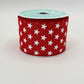 Red with White Stars Wired Ribbon, Fourth of July Wreath Supply, Independence Day Bowmaking, Patriotic Ribbon 2.5” by 10 yards, RGE111524