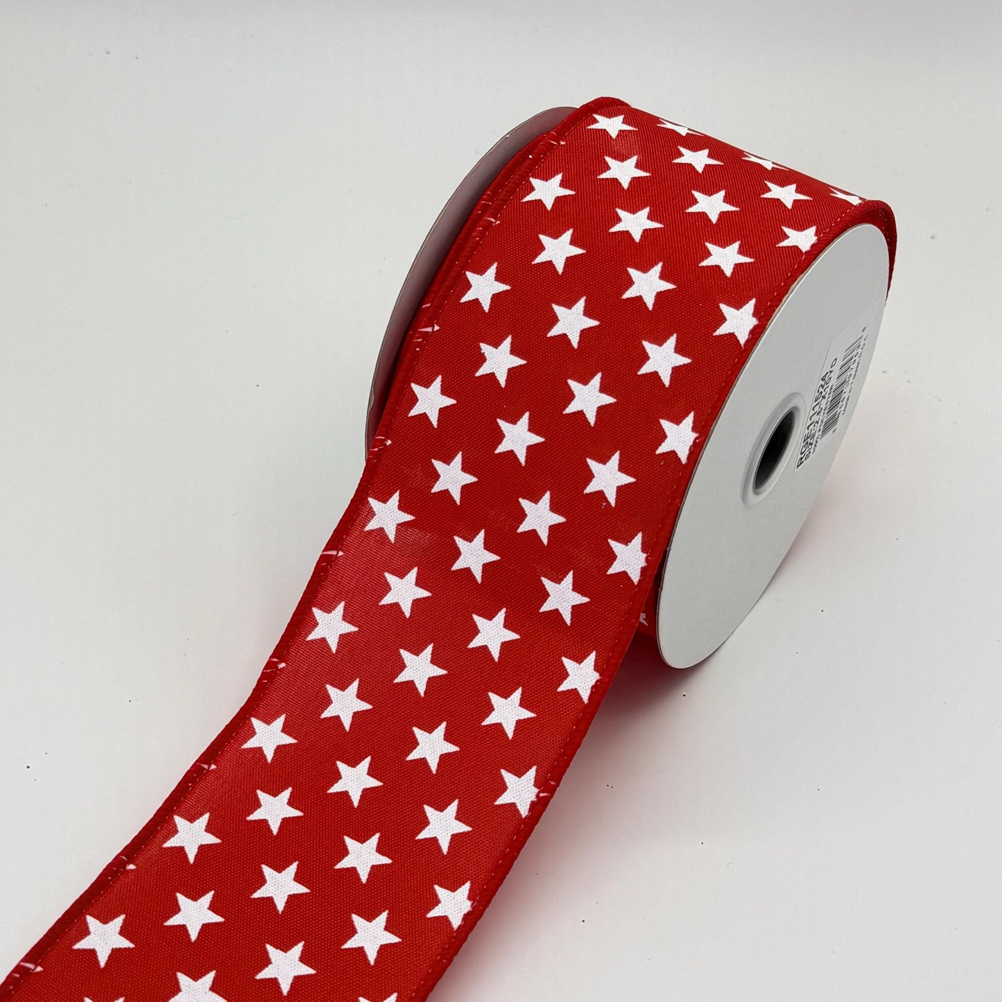 Red with White Stars Wired Ribbon, Fourth of July Wreath Supply, Independence Day Bowmaking, Patriotic Ribbon 2.5” by 10 yards, RGE111524