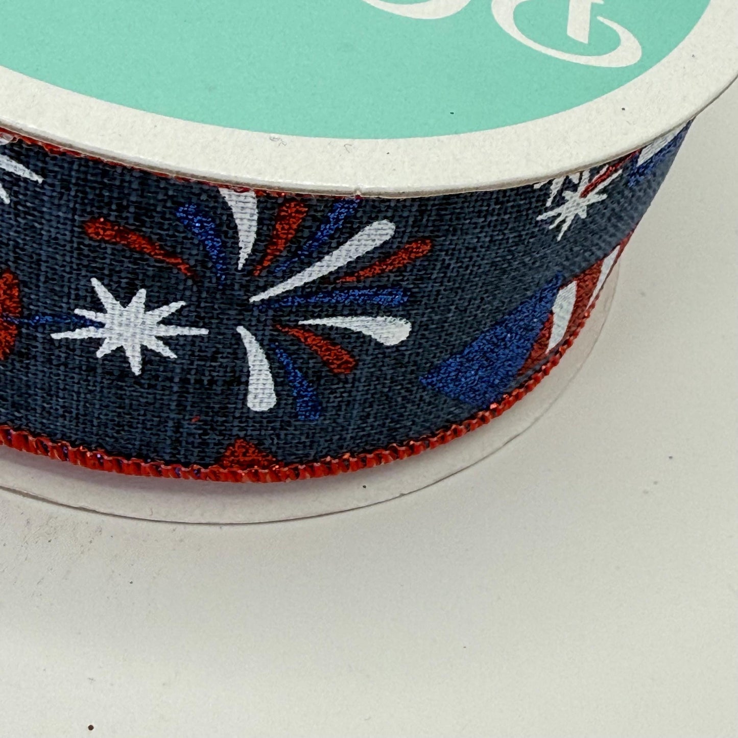 Navy Blue Rockets Wired Ribbon, Fourth of July Wreath Supply, Independence Day Bowmaking, Patriotic Ribbon 1.5” by 10 yards, RGE119919