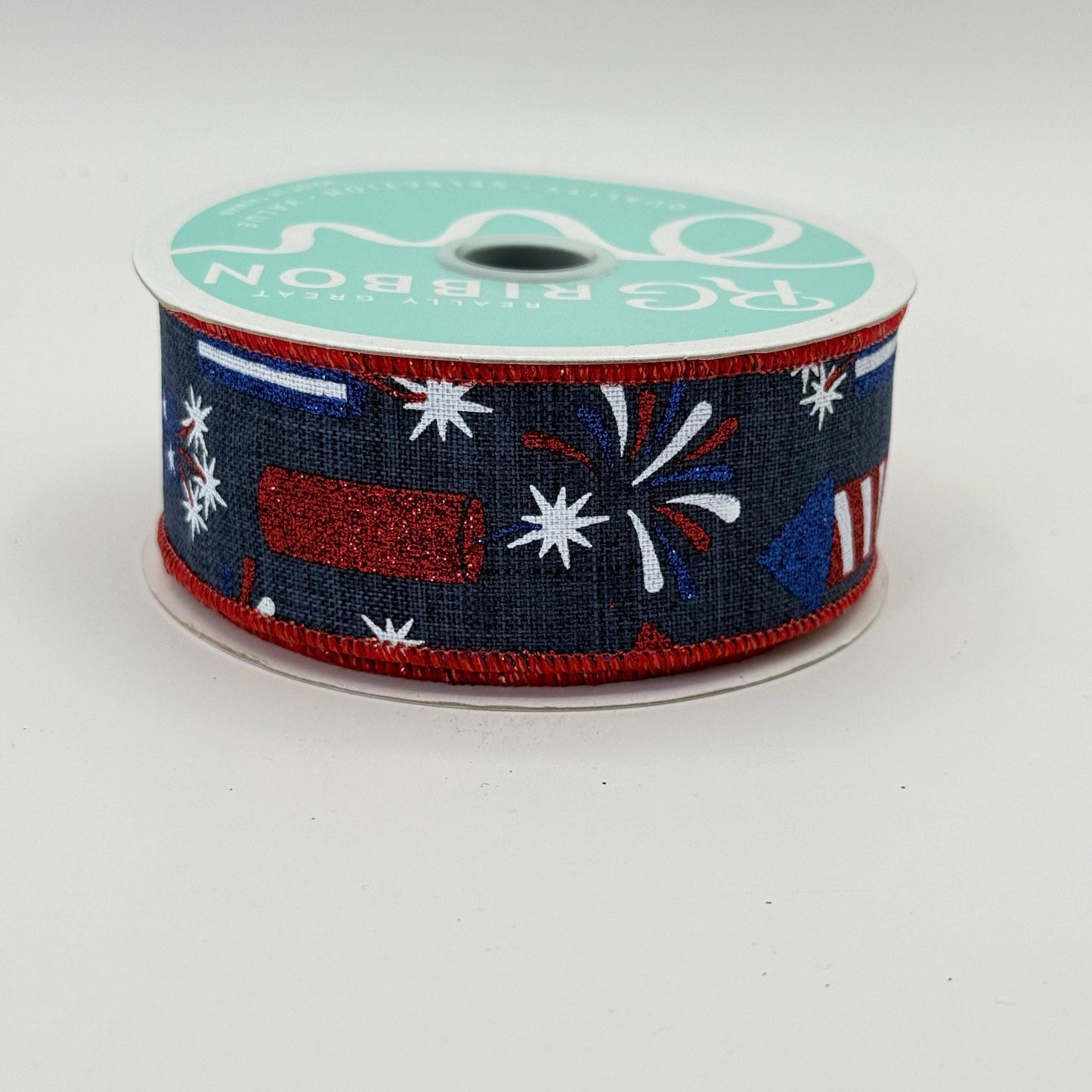 Navy Blue Rockets Wired Ribbon, Fourth of July Wreath Supply, Independence Day Bowmaking, Patriotic Ribbon 1.5” by 10 yards, RGE119919