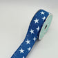 Blue with White Stars Wired Ribbon, Fourth of July Wreath Supply, Independence Day Bowmaking, Patriotic Ribbon 1.5” by 10 yards, RGE111525