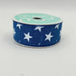Blue with White Stars Wired Ribbon, Fourth of July Wreath Supply, Independence Day Bowmaking, Patriotic Ribbon 1.5” by 10 yards, RGE111525