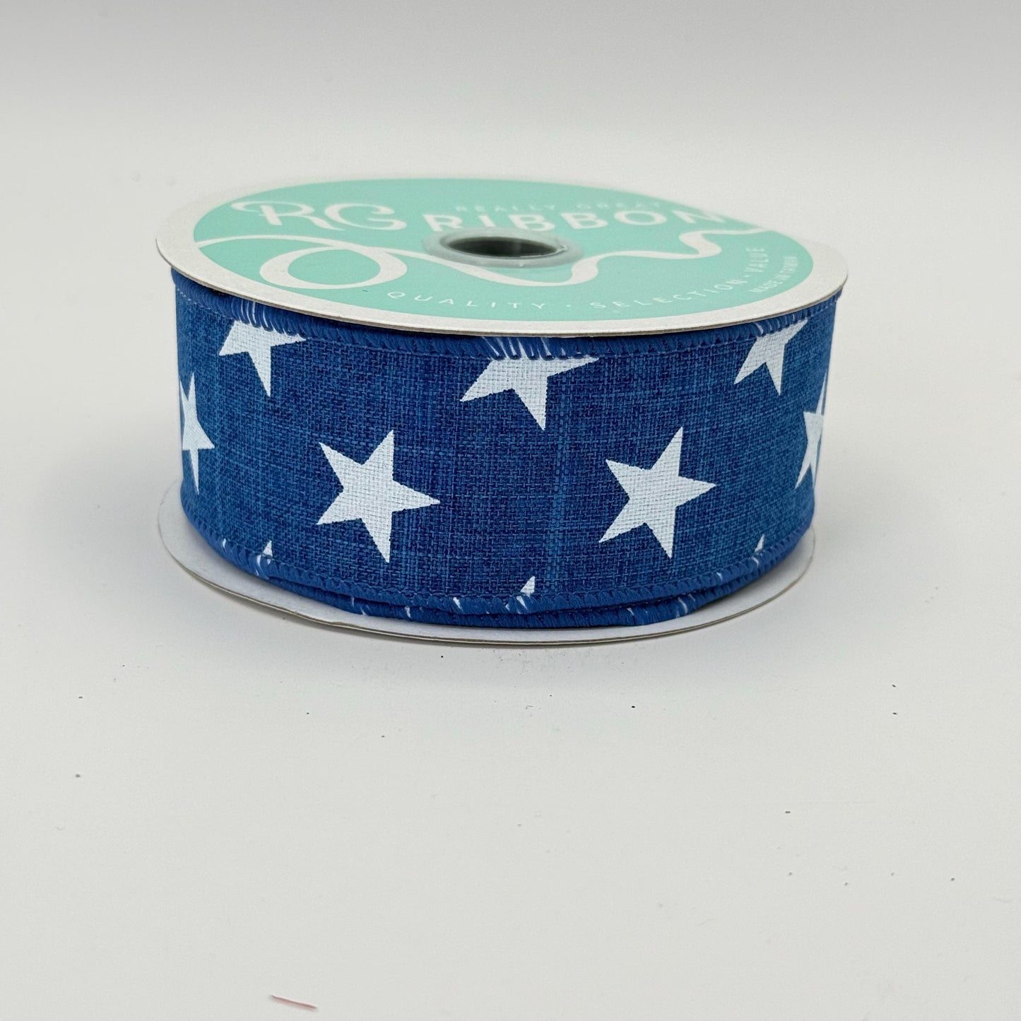Blue with White Stars Wired Ribbon, Fourth of July Wreath Supply, Independence Day Bowmaking, Patriotic Ribbon 1.5” by 10 yards, RGE111525