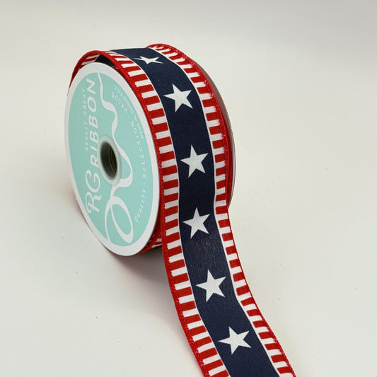 Red White Blue Stars and Stripes Wired Ribbon, Fourth of July Wreath Supply, Independence Day Patriotic Ribbon 1.5” by 10 yards, RGE1079A1