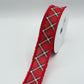 Red Diagonal Dash Check Wired Ribbon, Fourth of July Wreath Supply, Patriotic Ribbon with Red Drift Edge 1.5” by 10 yards, RGA885524