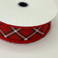 Red Diagonal Dash Check Wired Ribbon, Fourth of July Wreath Supply, Patriotic Ribbon with Red Drift Edge 1.5” by 10 yards, RGA885524